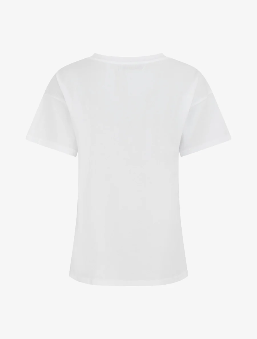 T-shirt met strass en motief van dame met hoed - Wit - Image 2