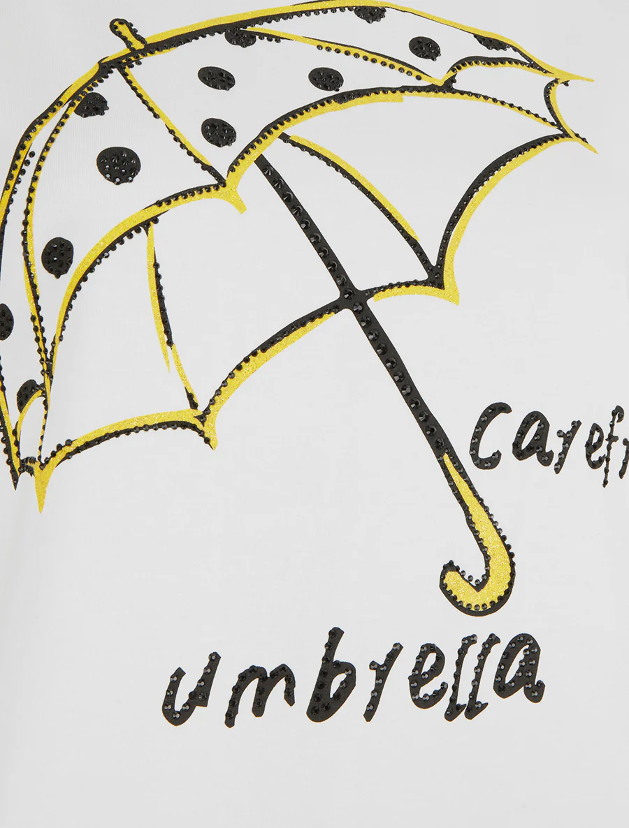 T-shirt met strass en parapluimotief - Wit - Image 3