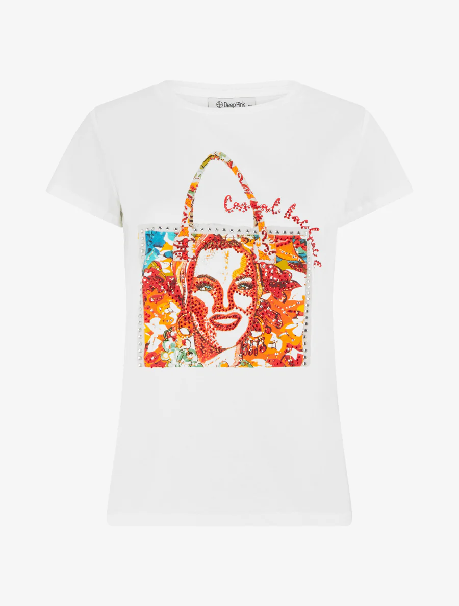 T-shirt met strass en tassenmotief - Wit