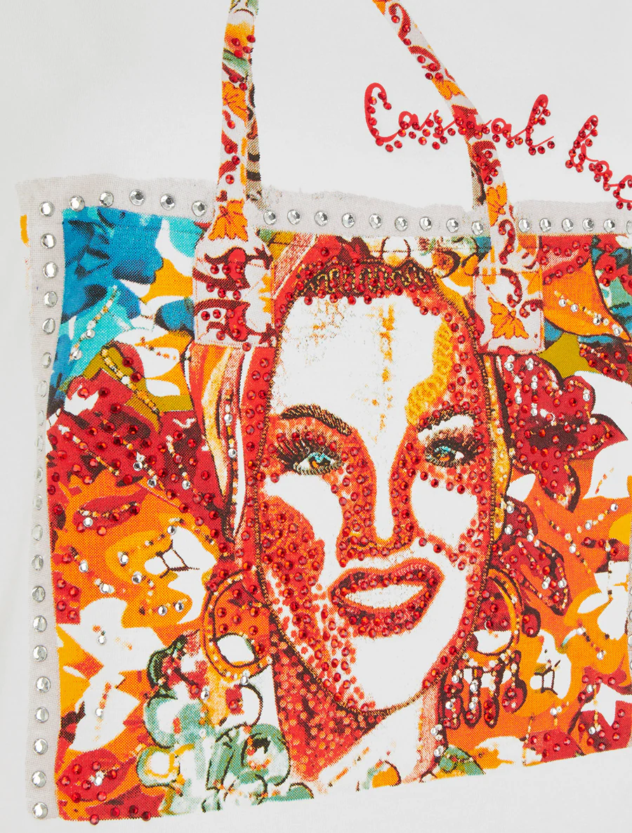 T-shirt met strass en tassenmotief - Wit - Image 3