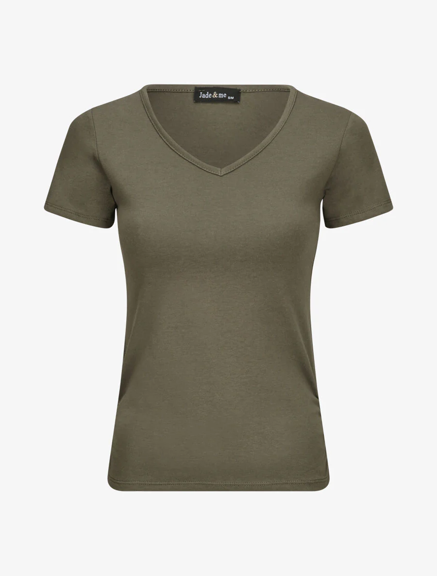 T-shirt met V-hals - Kaki