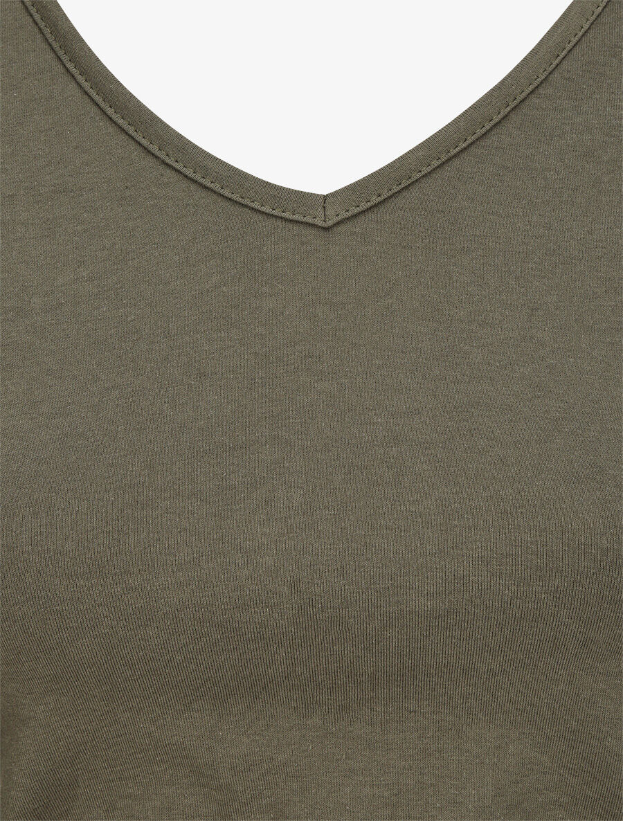 T-shirt met V-hals - Kaki - Image 3