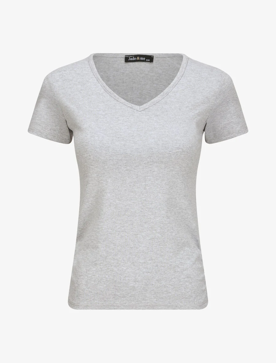 T-shirt met V-hals - Grijs