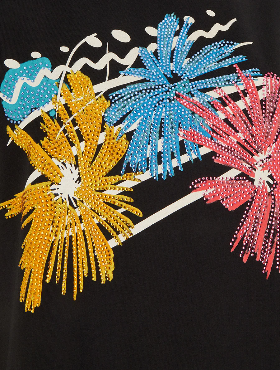T-shirt met vuurwerkprint en strass - Zwart - Image 3