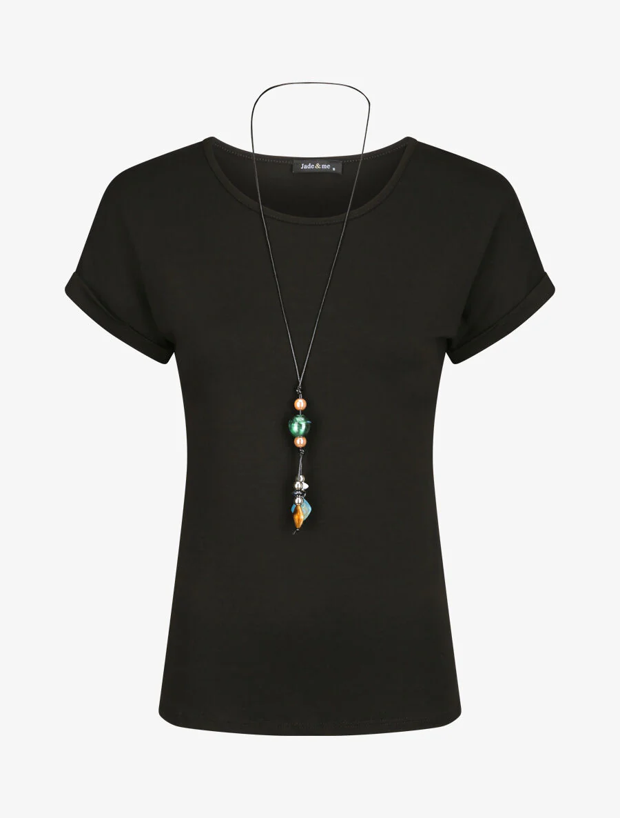 Slim fit T-shirt met korte mouwen - Zwart