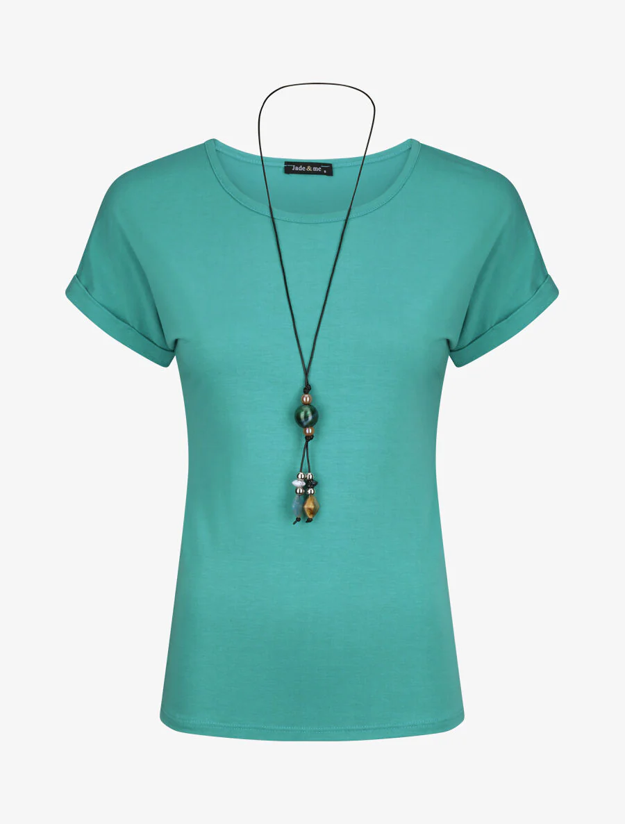Slim fit effen T-shirt met korte mouwen - Turkoois