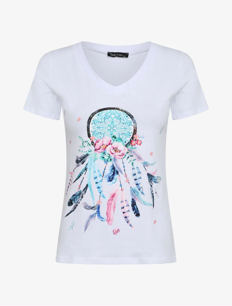 Slim fit T-shirt met dreamcatcher flockprint - Wit