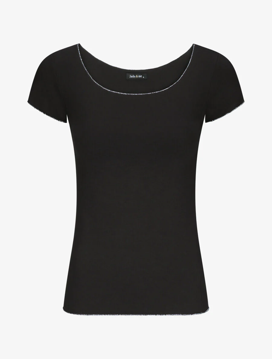 Stretch T-shirt met iriserende randen - Zwart