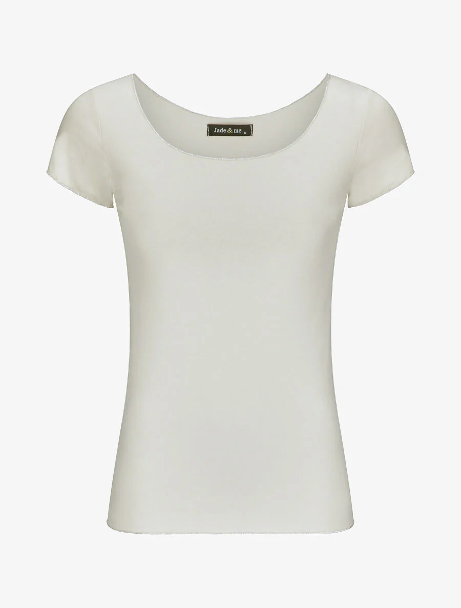 Stretch T-shirt met iriserende randen - Beige