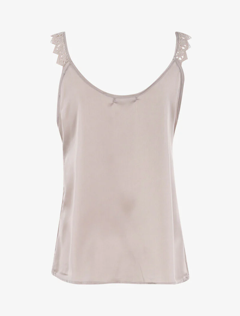 Tanktop met bandjes en haakdetails - beige - Image 2