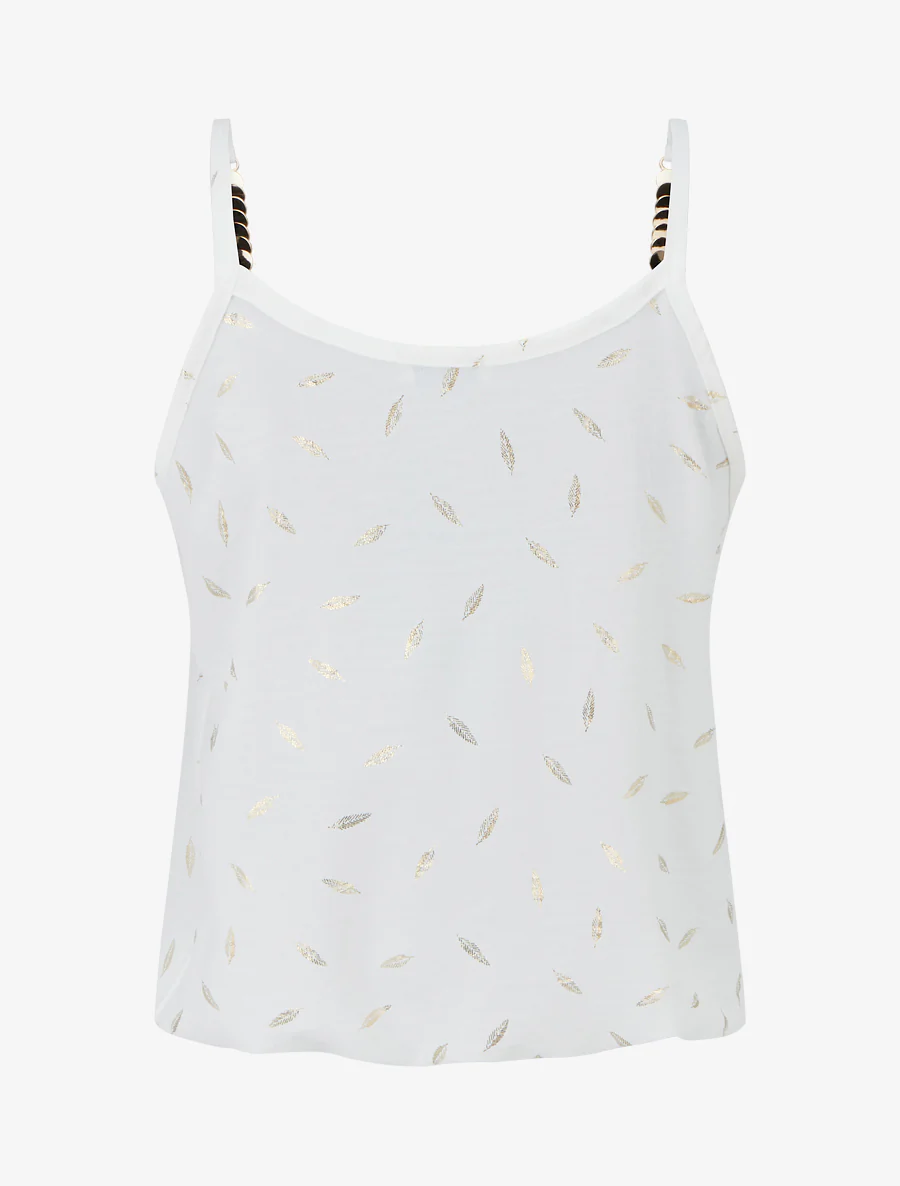 Tanktop met sierlijke bandjes en verenprint - Wit - Image 2