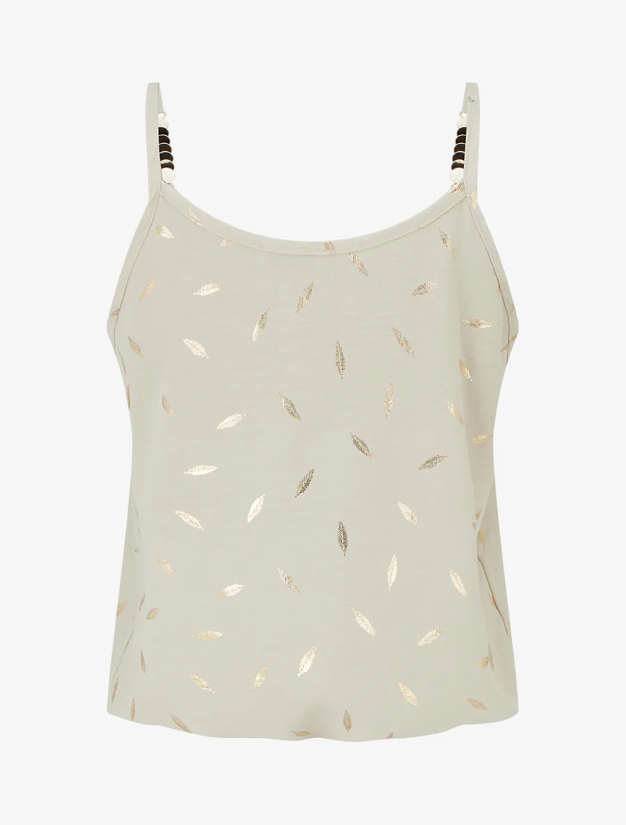 Tanktop met sierlijke bandjes en verenprint - Beige - Image 2