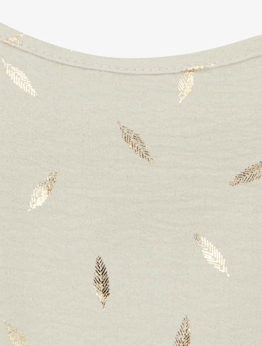 Tanktop met sierlijke bandjes en verenprint - Beige - Image 3