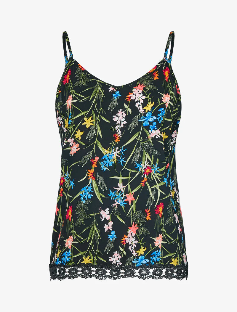 Tanktop met tropische print - zwart