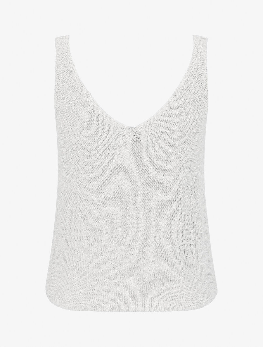 Tanktop van geribbeld mesh met iriserende details - Ecru - Image 2