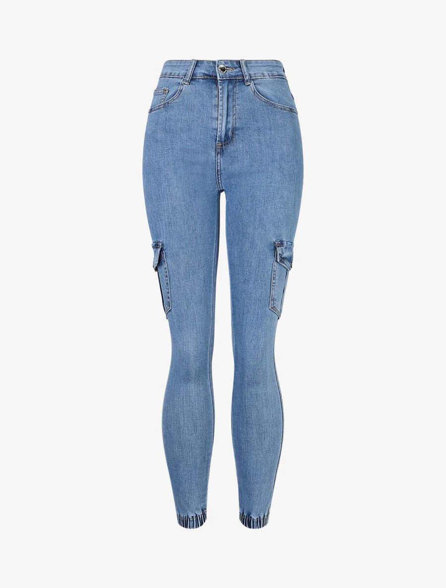 Taps toelopende skinny jeans in cargostijl - blauw
