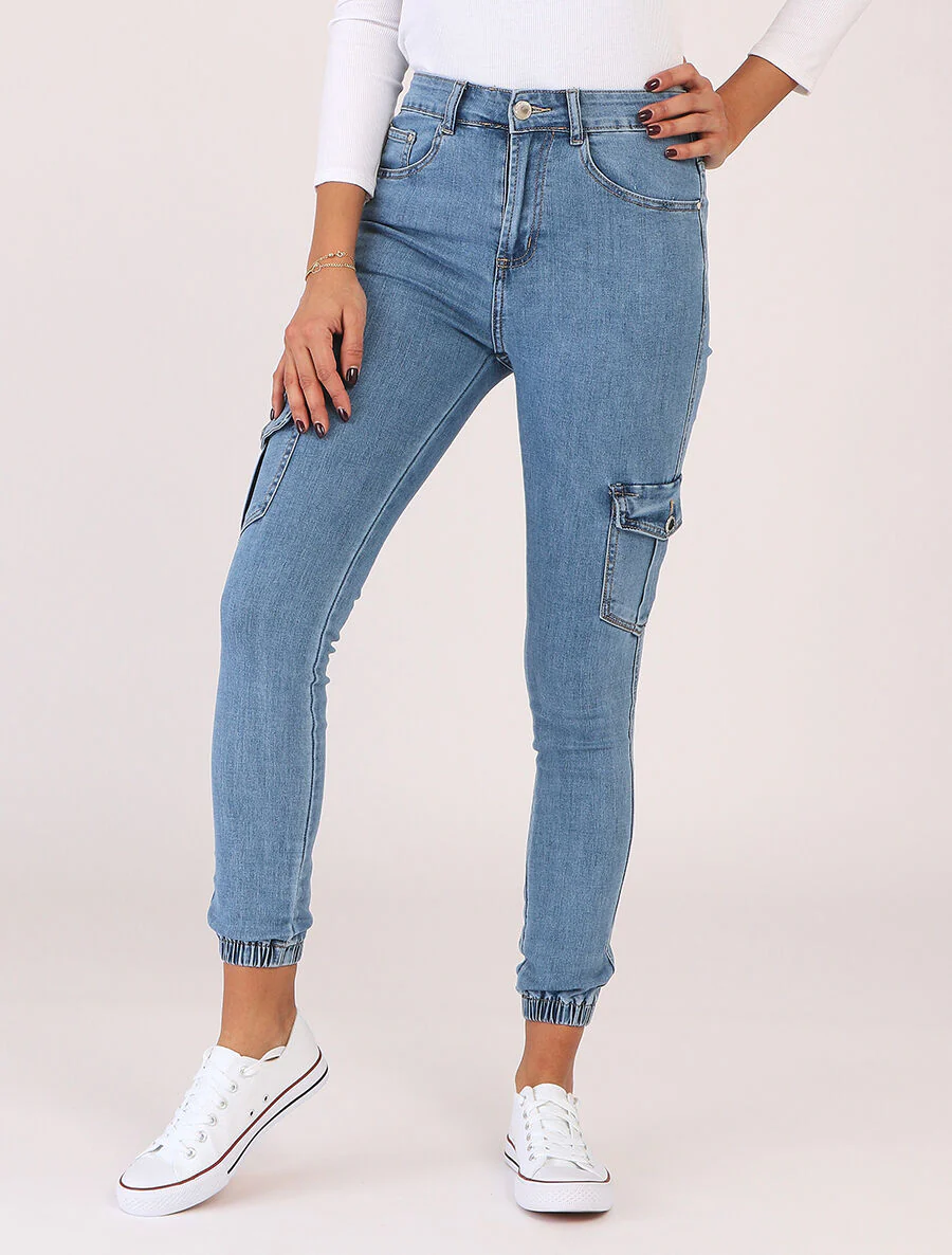 Taps toelopende skinny jeans in cargostijl - blauw - Image 4