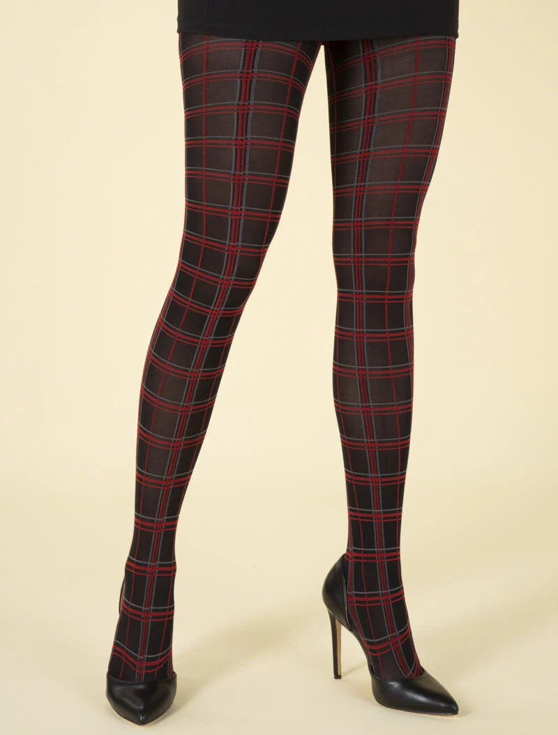 Tartanprint panty - zwart