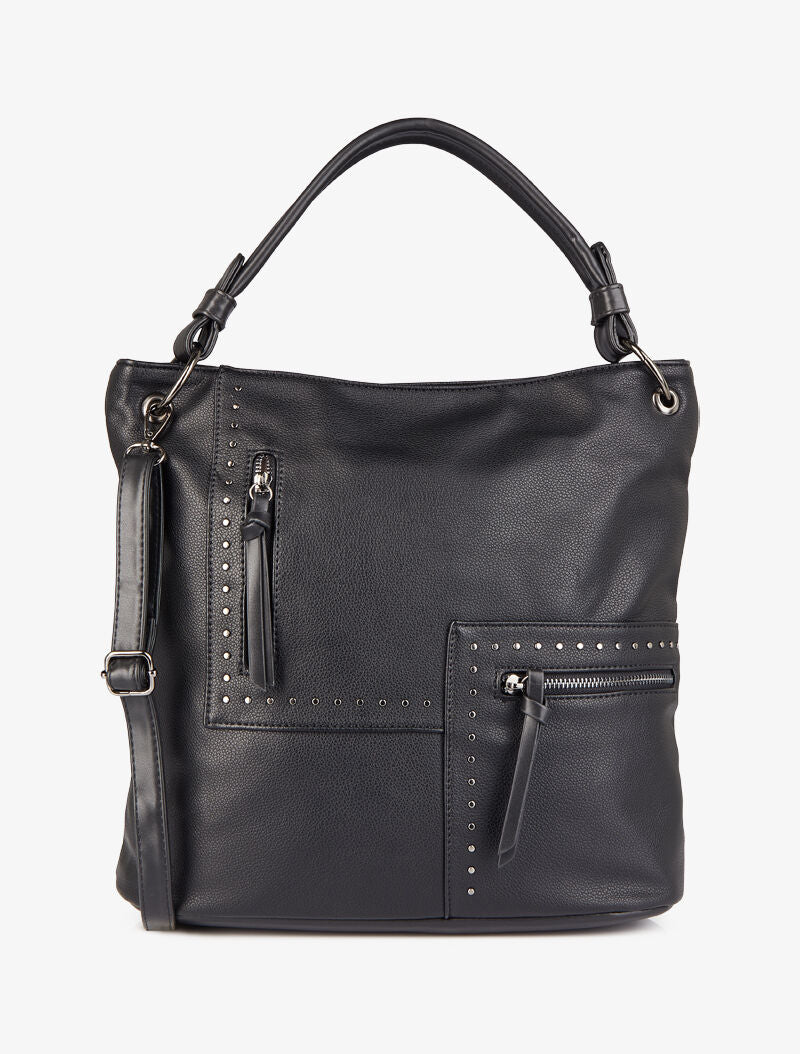 Gespijkerde shopper Katia - Zwart