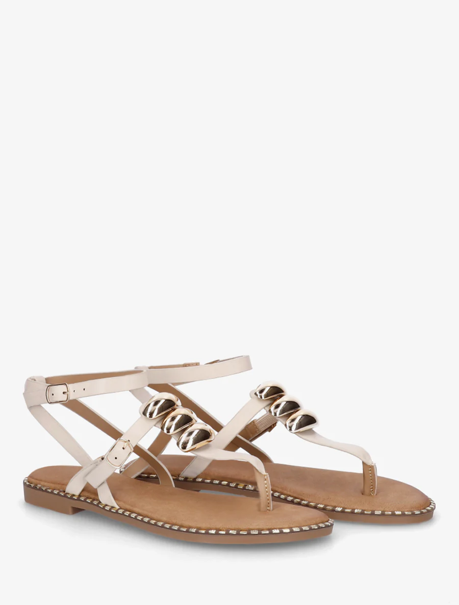 Teenslippers met metalen sieraden - Beige - Image 4