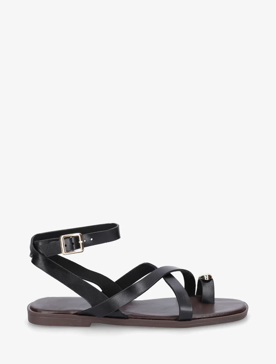 Teenslippers met teenscheiding en metalen sieraad - Zwart