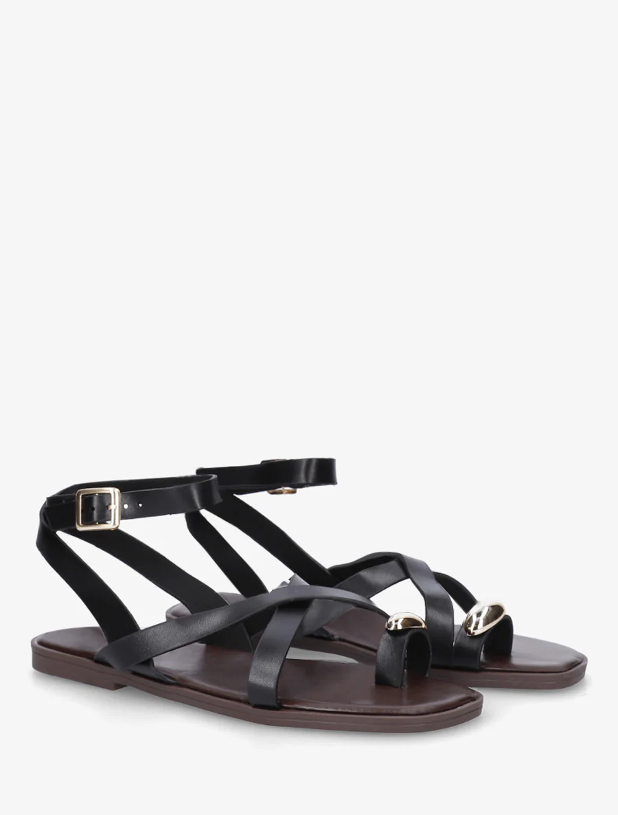 Teenslippers met teenscheiding en metalen sieraad - Zwart - Image 4