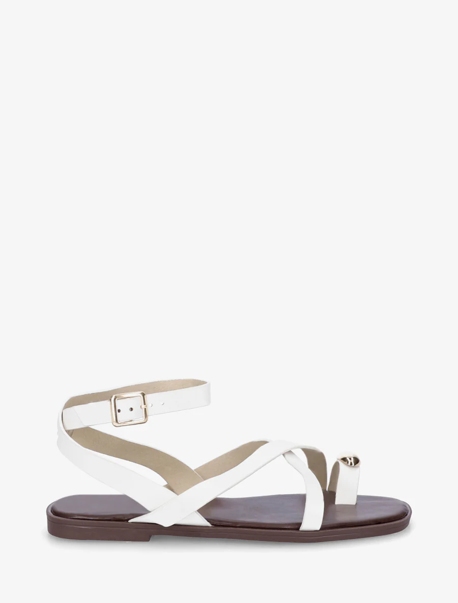Teenslippers met teenscheiding en metalen sieraad - Wit