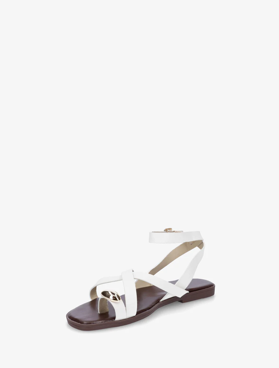Teenslippers met teenscheiding en metalen sieraad - Wit - Image 3