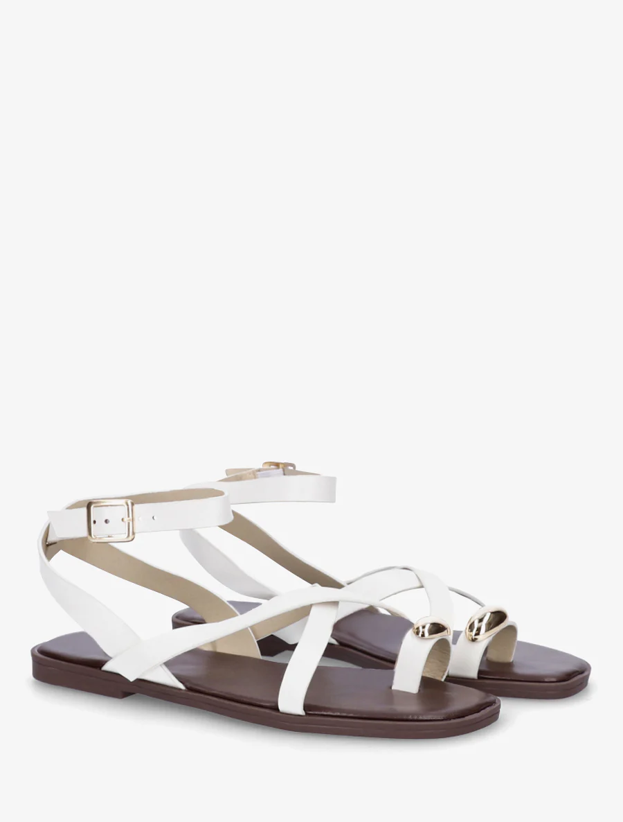 Teenslippers met teenscheiding en metalen sieraad - Wit - Image 4