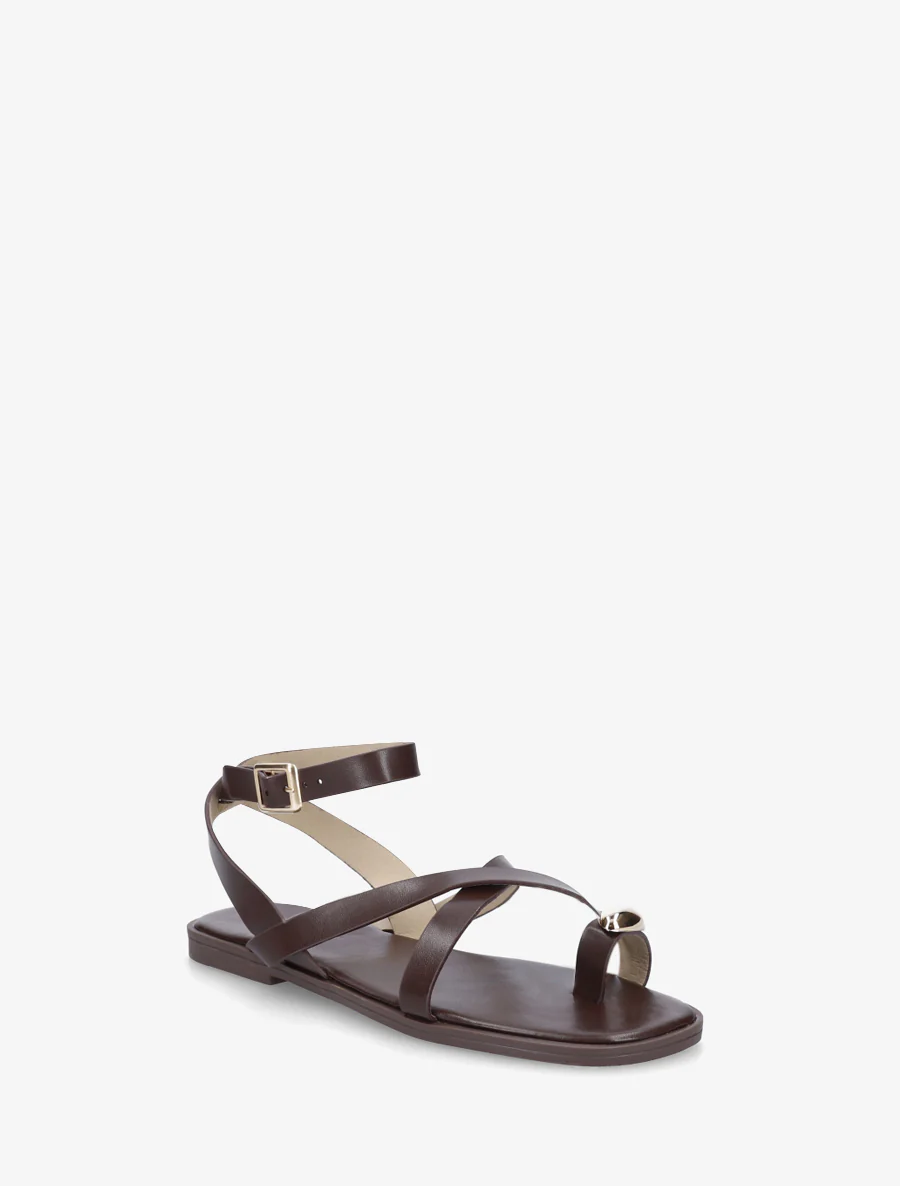 Teenslippers met teenscheiding en metalen sieraad - Bruin - Image 2