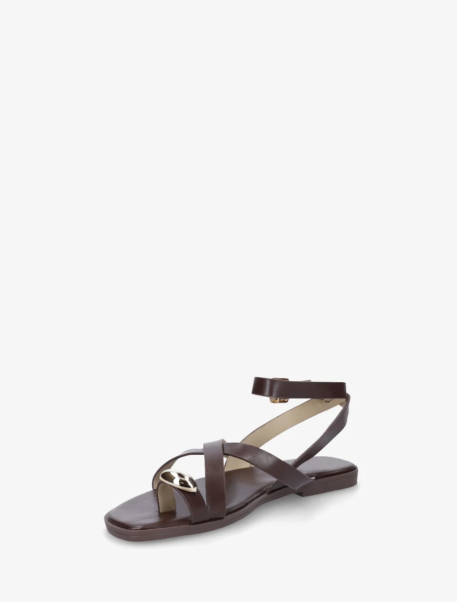 Teenslippers met teenscheiding en metalen sieraad - Bruin - Image 3