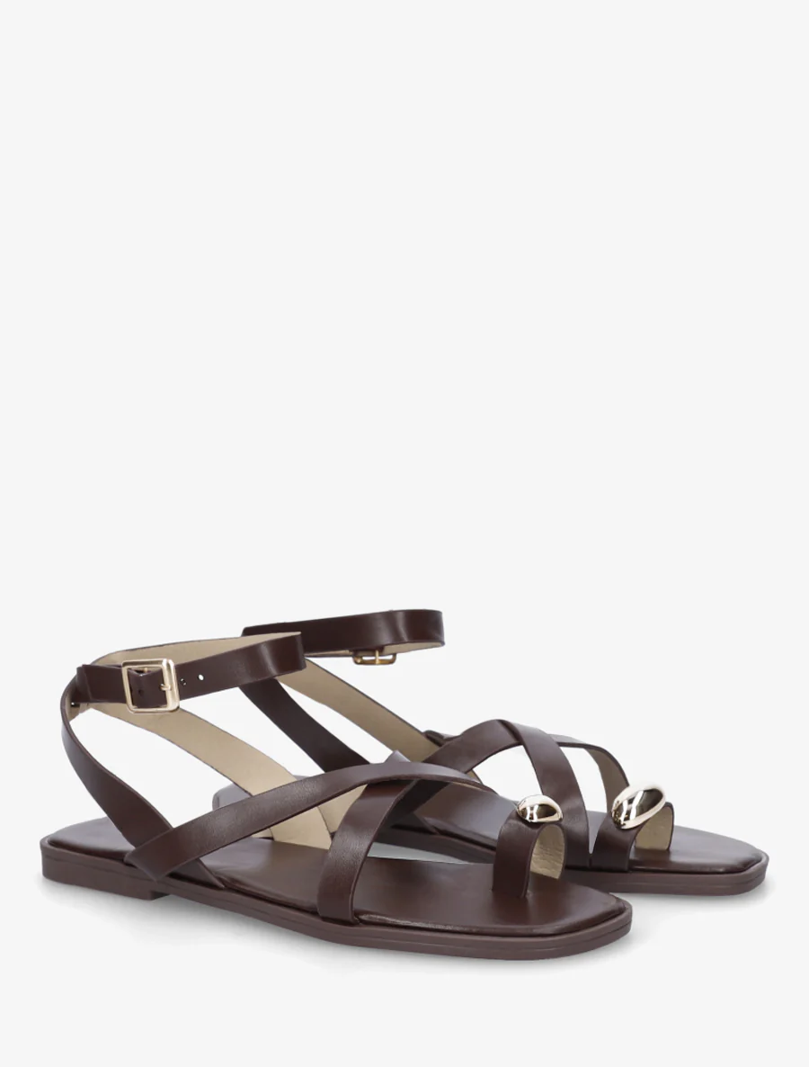 Teenslippers met teenscheiding en metalen sieraad - Bruin - Image 4