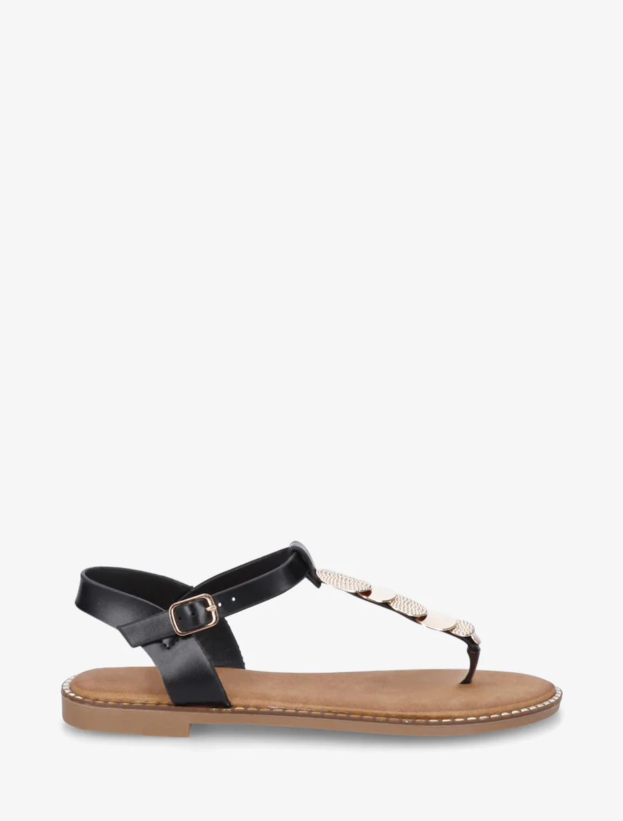 Teenslippers met teenstuk en medaillesieraden - Zwart