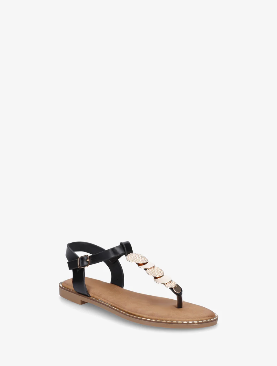 Teenslippers met teenstuk en medaillesieraden - Zwart - Image 2
