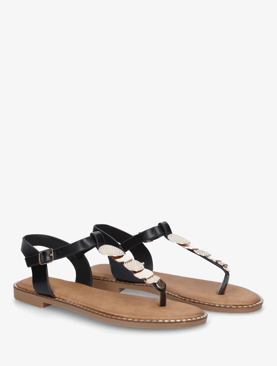 Teenslippers met teenstuk en medaillesieraden - Zwart - Image 4