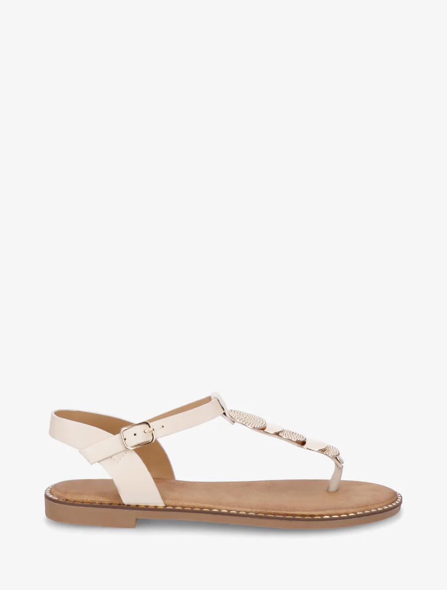 Teenslippers met teenstuk en medaillesieraden - Beige
