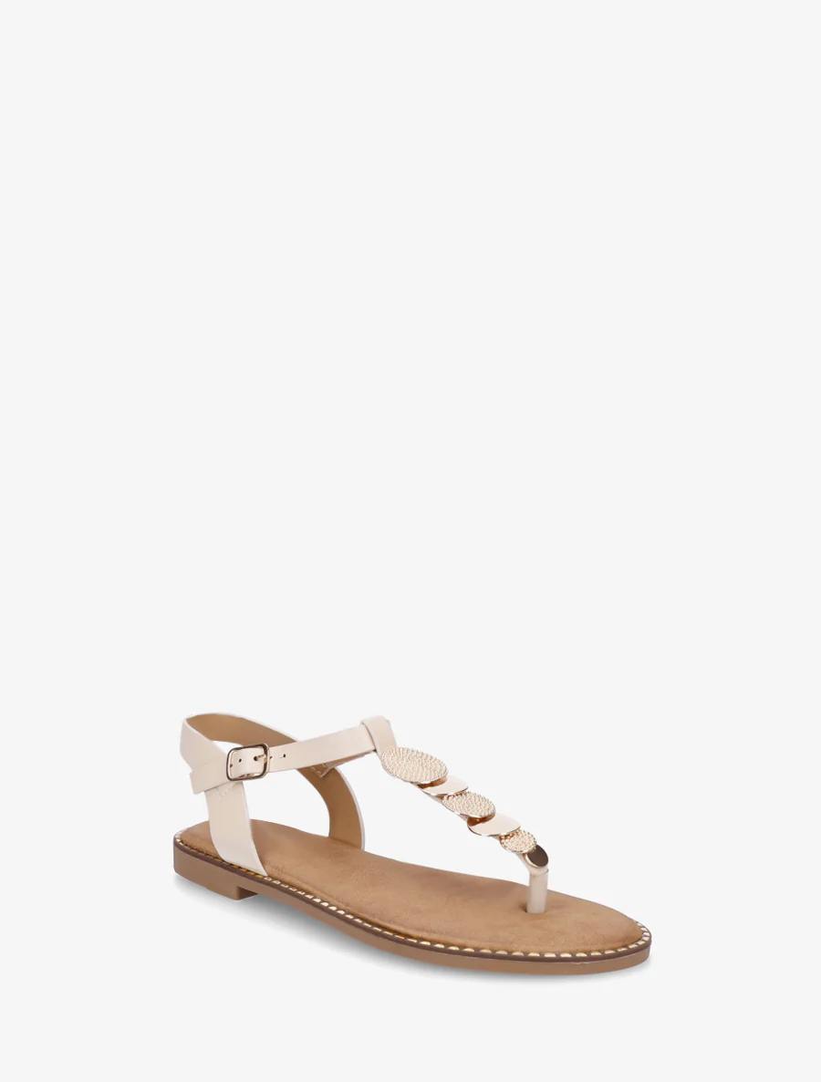 Teenslippers met teenstuk en medaillesieraden - Beige - Image 2