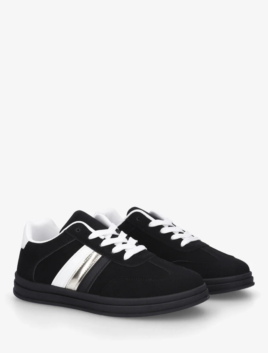 Tennisschoenen van suèdine met contrasterende strepen - Zwart - Image 4