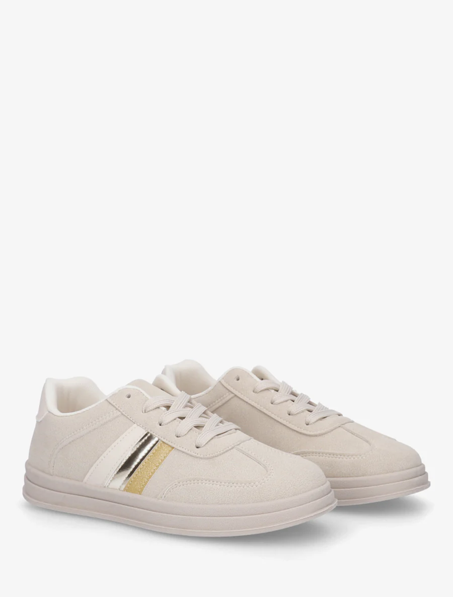 Tennisschoenen van suèdine met contrasterende strepen - Beige - Image 4