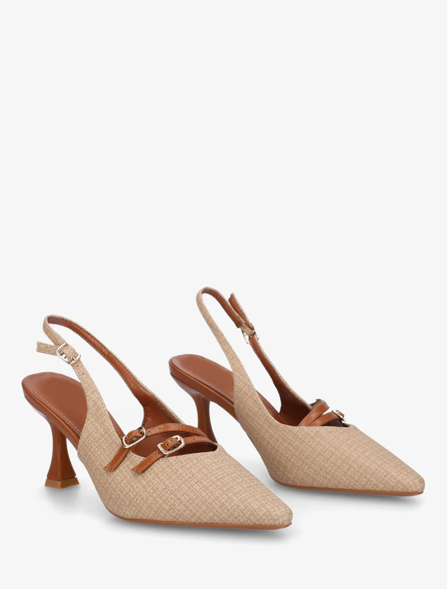 Textuureffect pumps met hak - Donker beige - Image 4