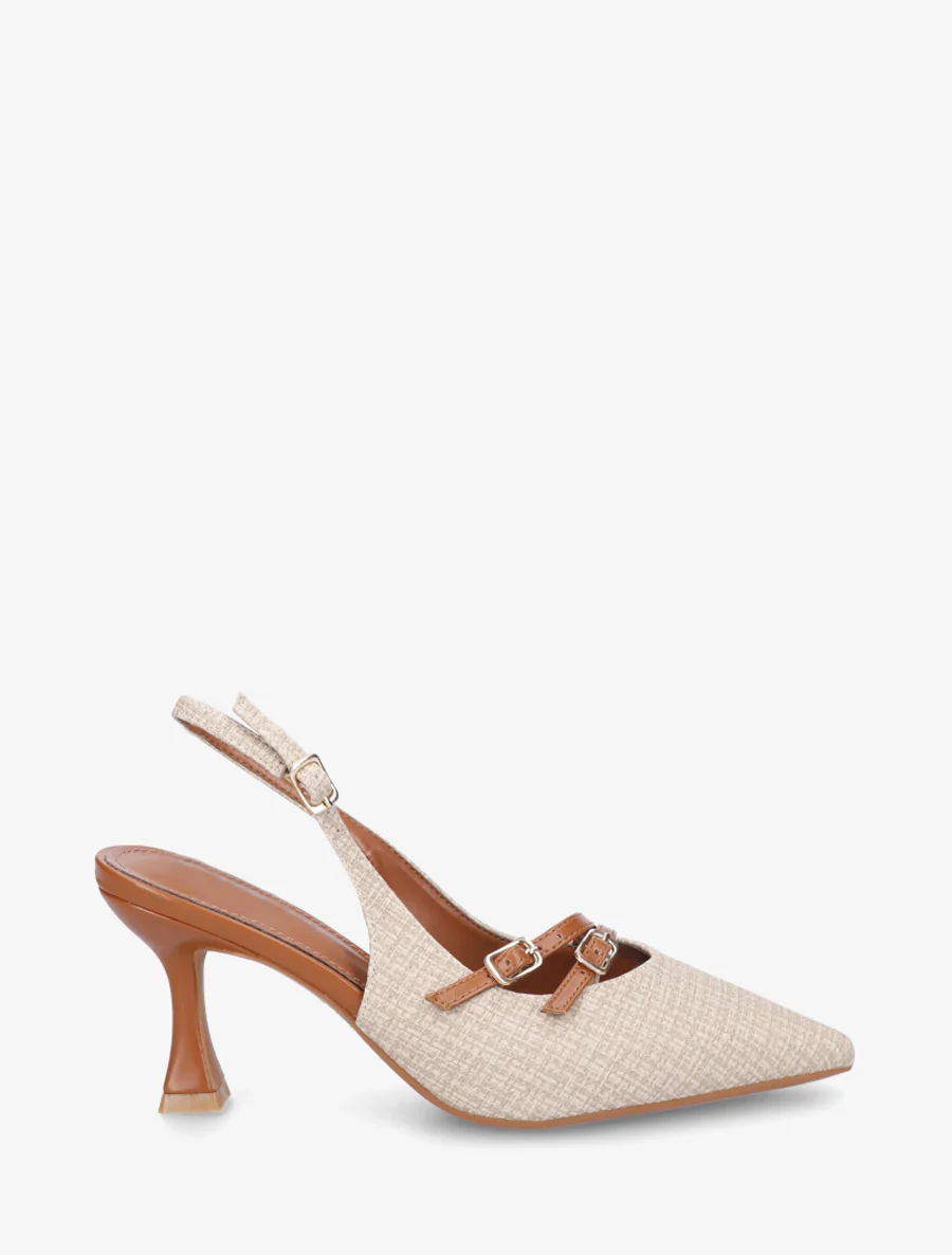 Textuureffect pumps met hak - Lichtbeige