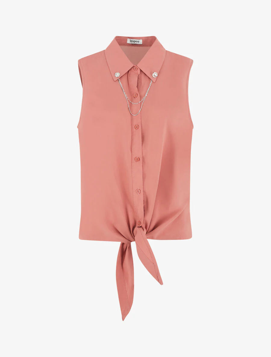 Tie-dye top met kettingdetail - Koraal