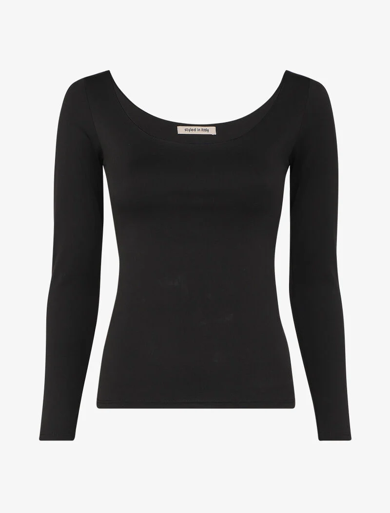 Basic top met lange mouwen en ronde hals - Zwart - Image 2