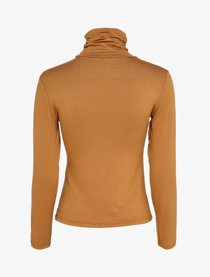Eenvoudige top met geplooide col - Camel - Image 2