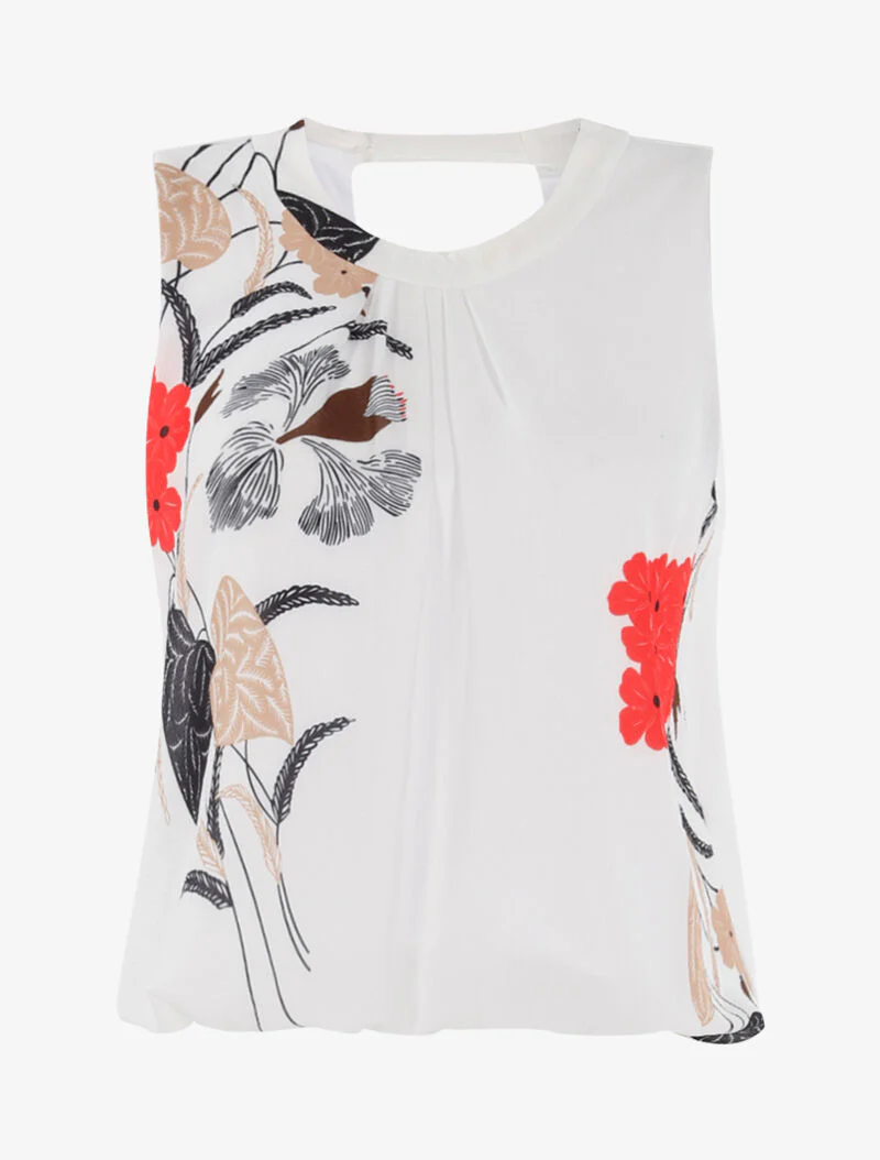 Top bolvormige snit met bloemen - écru - ecru