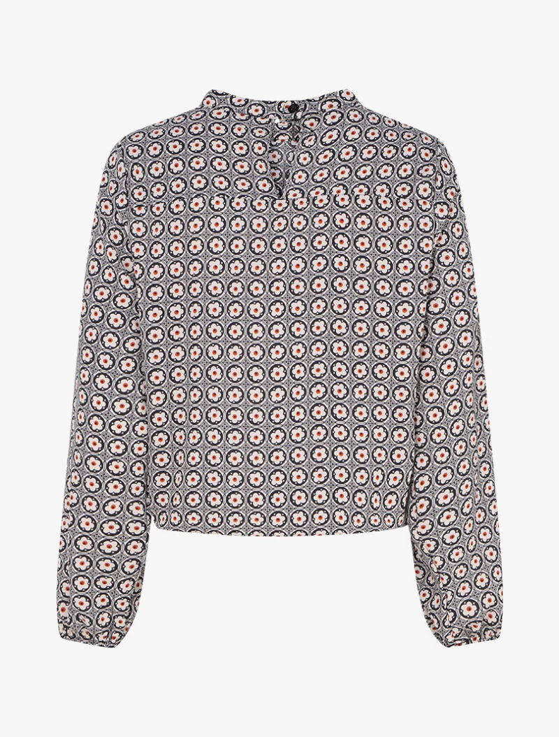 Top met gestileerde margrietprint - Zwart/beige - Image 2