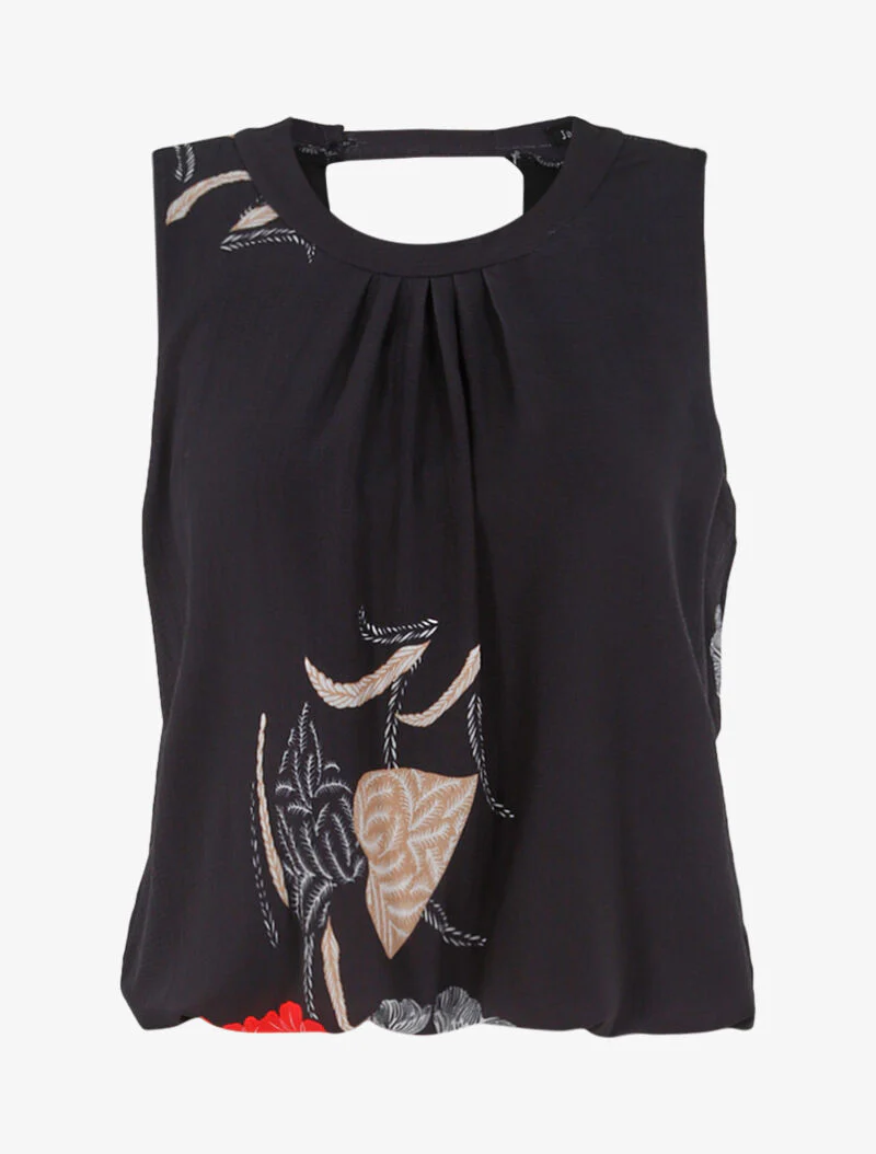 Top bolvormige snit met bloemen - zwart