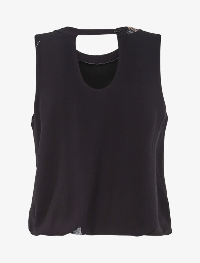 Top bolvormige snit met bloemen - zwart - Image 2