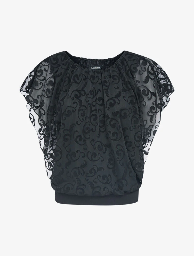 Top bal in voile en prints - Zwart