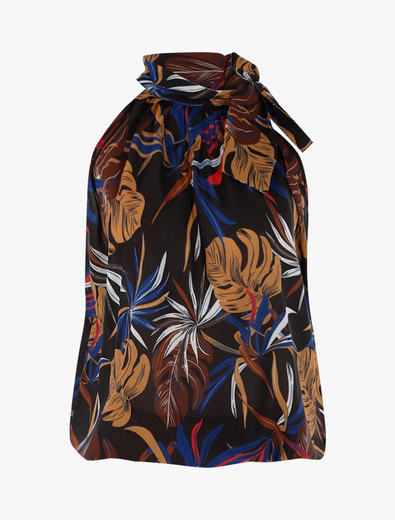 Top met bladenprint - zwart